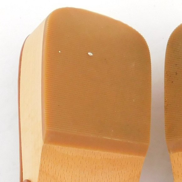 J. CREW Brown Leather Double Buckle Strap Slide Studded Wooden Heel Sandals 6.5 - Picture 7 of 8